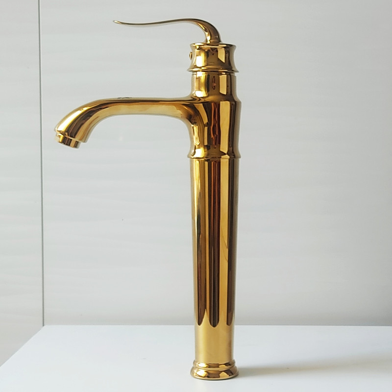 شیر روشویی پایه بلند مدل بامبو طلایی تمام برنجی