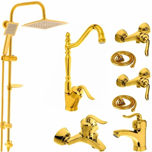 مجموعه  8 عددی شیرالات قاجاری طلایی همراه علم دوش2کاره رسوبگیر شیرالات البرز